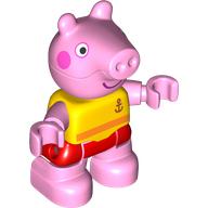 Duplo Figure Child, Pig with Dark Pink Cheeks, Red Swimming Trunks print (105001pr0002)