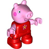 Duplo Figure Child, Pig with Dark Pink Cheeks, Flower print (Peppa Pig) (105001pr0003)