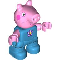 Duplo Figure Child, Pig with Dark Pink Cheeks, Flower Print (George Pig) (105001pr0004)