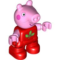 Duplo Figure Child, Pig with Dark Pink Cheeks, Big Smile, Leave print (105001pr0006)