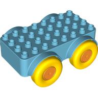 Duplo Car Base 4 x 8 with Four Large Yellow Wheels and Orange Hubs (110187c01)
