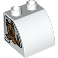 Duplo Brick 2 x 2 x 1 1/2 with Curved Top with Criminal on Left, Dog on Right Print (11170pr0016)