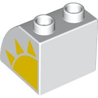 Duplo Brick 2 x 2 x 1 1/2 with Curved Top with Yellow Sun print (11170pr0019)