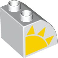 Duplo Brick 2 x 2 x 1 1/2 with Curved Top with Yellow Sun print (11170pr0020)