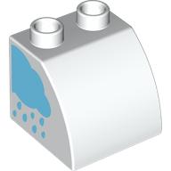 Duplo Brick 2 x 2 x 1 1/2 with Curved Top with Rainbow on Left Side, Rain Cloud on Right Side Print (11170pr0021)
