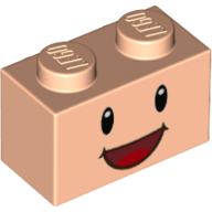 Brick Special 1 x 2 with 2 Studs on 1 Side, with Face, Black Eyes and Open Mouth Smile Print (11211pr0001)