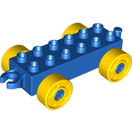 Duplo Car Base 2 x 6 with Fake Bolts, Open Hitch End and Yellow Wheels (11248c01)