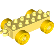 Duplo Car Base 2 x 6 with Fake Bolts, Open Hitch End and Yellow Wheels (11248c01)