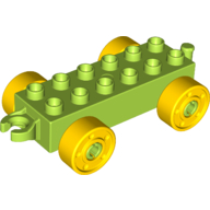 Duplo Car Base 2 x 6 with Fake Bolts, Open Hitch End and Yellow Wheels (11248c01)