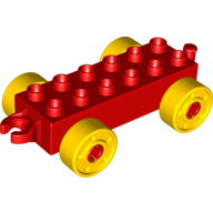 Duplo Car Base 2 x 6 with Fake Bolts, Open Hitch End and Yellow Wheels (11248c01)
