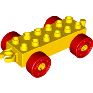 Duplo Car Base 2 x 6 with Fake Bolts, Open Hitch End and Red Wheels (11248c02)