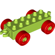Duplo Car Base 2 x 6 with Fake Bolts, Open Hitch End and Red Wheels (11248c02)