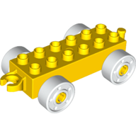 Duplo Car Base 2 x 6 with Fake Bolts, Open Hitch End and White Wheels (11248c05)