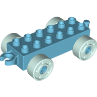 Duplo Car Base 2 x 6 with Fake Bolts, Open Hitch End and Light Aqua Wheels (11248c06)