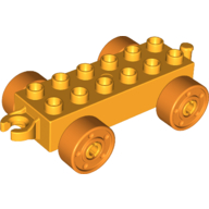 Duplo Car Base 2 x 6 with Fake Bolts, Open Hitch End and Orange Wheels (11248c07)