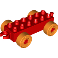 Duplo Car Base 2 x 6 with Fake Bolts, Open Hitch End and Orange Wheels (11248c07)
