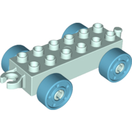 Duplo Car Base 2 x 6 with Fake Bolts, Open Hitch End and Medium Azure Wheels (11248c08)