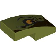Slope Curved 2 x 1 No Studs with Yellow Eye Left, Dark Brown Shape print (11477pr0045)