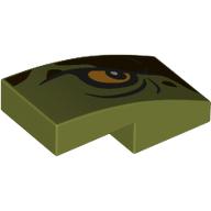 Slope Curved 2 x 1 No Studs with Yellow Eye Right, Dark Brown Shape print (11477pr0046)