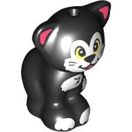 Animal, Cat, Sitting with White Face, Chest, Paws, Bright Light Yellow Eyes, Coral Ears print (11602pr0011)