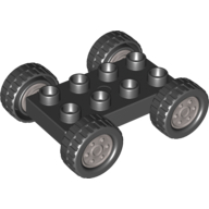 Duplo Car Base 2 x 4 with Fixed Axles - 27.5 Silver Wheels and Black Tires (12592c01)
