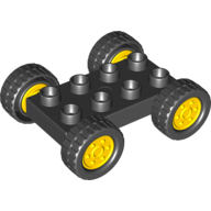 Duplo Car Base 2 x 4 with Fixed Axles - 27.5 Yellow Wheels and Black Tires (12592c02)
