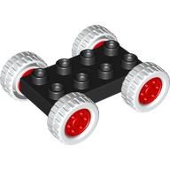 Duplo Car Base 2 x 4 with Fixed Axles - 27.5 White Tires & Red Wheels (12592c07)