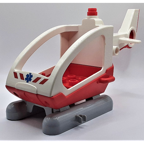 Duplo Helicopter Body with Cabin (Skids not Removable) with Red Base and EMT Star of Life Print (1314c04pr0001)