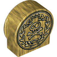 Duplo Brick 1 x 3 x 2 Round Top, Cut Away Sides with Skull and Crossbones in Laurel Wreath Print (14222pr0002)