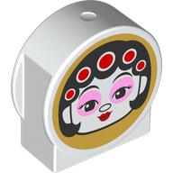 Duplo Brick 1 x 3 x 2 Round Top, Cut Away Sides with Face, Black Hair with Red Curlers print (14222pr0018)