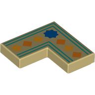 Tile 2 x 2 Corner with Blue Star, Orange/Bright Light Orange Squares, Dark Turquoise Line print (14719pr0002)