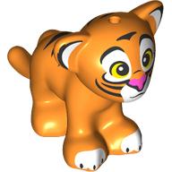 Animal, Big Cat Cub with Black Stripes, White Ears, Paws, Face, Bright Light Yellow Eyes, Dark Pink Nose print (14734pr0007)