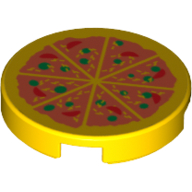 Tile Round 2 x 2 with Bottom Stud Holder with Pizza Print (14769pr0011)
