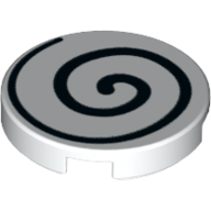 Tile Round 2 x 2 with Black Spiral Print (14769pr0080)