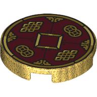 Tile Round 2 x 2 with Gold Coin, Dark Red Background, Gold Decorations print (14769pr0169)