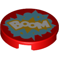 Tile Round 2 x 2 with Bottom Stud Holder with 'BOOM' print (14769pr1059)