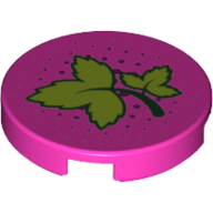 Tile Round 2 x 2 with Bottom Stud Holder with Ivy Leaves and Dark Pink Dots Print (14769pr1069)