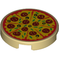 Tile Round 2 x 2 with Bottom Stud Holder with Pepperoni Pizza Print (14769pr1070)