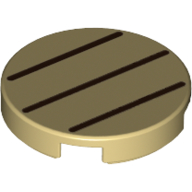 Tile Round 2 x 2 with Bottom Stud Holder with Three Dark Brown Lines Print (14769pr1169)