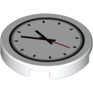 Tile Round 2 x 2 with Bottom Stud Holder with Clock with Red Second Hand Print (14769pr1172)