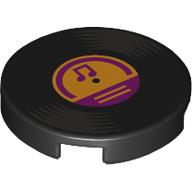 Tile Round 2 x 2 with Vinyl Record, Bright Light Orange Center, Magenta Music Note print (14769pr1252)