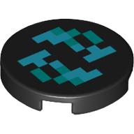 Tile Round 2 x 2 with Bottom Stud Holder with Pixelated Dark Turquoise and Dark Azure Squares Print (14769pr1255)