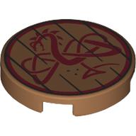Tile Round 2 x 2 with Wooden Planks, Dark Red Dragon print (14769pr1283)