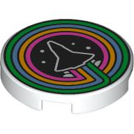 Tile Round 2 x 2 with White Space Ship Outline, Black Background, Dark Pink/Bright Light Orange/Medium Blue/Bright Green Circles print (14769pr1284)