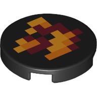 Tile Round 2 x 2 with Bottom Stud Holder, Pixellated Fire, Dark Red, Orange, and Bright Light Orange Squares Print (14769pr1288)