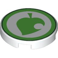 Tile Round 2 x 2 with Bright Green Circle, Leaf print (14769pr9977)