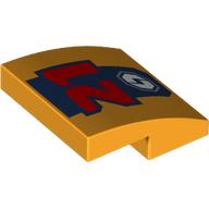 Slope Curved 2 x 2 x 2/3 with Red '21', Dark Blue Stripe, White Octagon with Lightning Bolt print (15068pr0082)