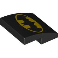 Slope Curved 2 x 2 x 2/3 with Yellow Batman Symbol print (15068pr0094)