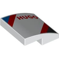 Slope Curved 2 x 2 x 2/3 with Red 'HUGO', Blue/Red/Black Stripes print (15068pr0096)