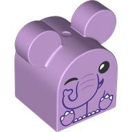 Duplo Brick 2 x 2 x 2 Curved Top with Round Ears, Elephant Print (15272pr0005)